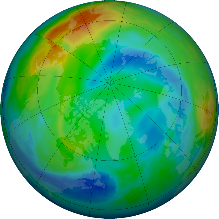 Arctic ozone map for 09 December 1991
